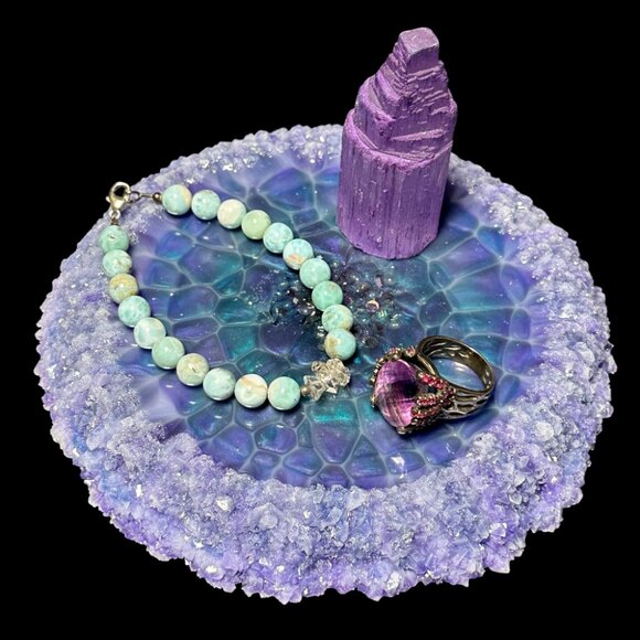 Abalone Larimar Crystal Edge Vanity Tray | Perfume Tray | Jewelry Tray - Picture 2 of 2